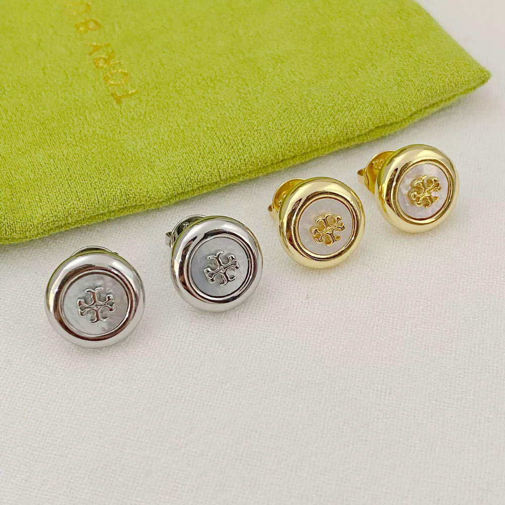 Tory Burch Round Shell Inlaid Letter Earrings